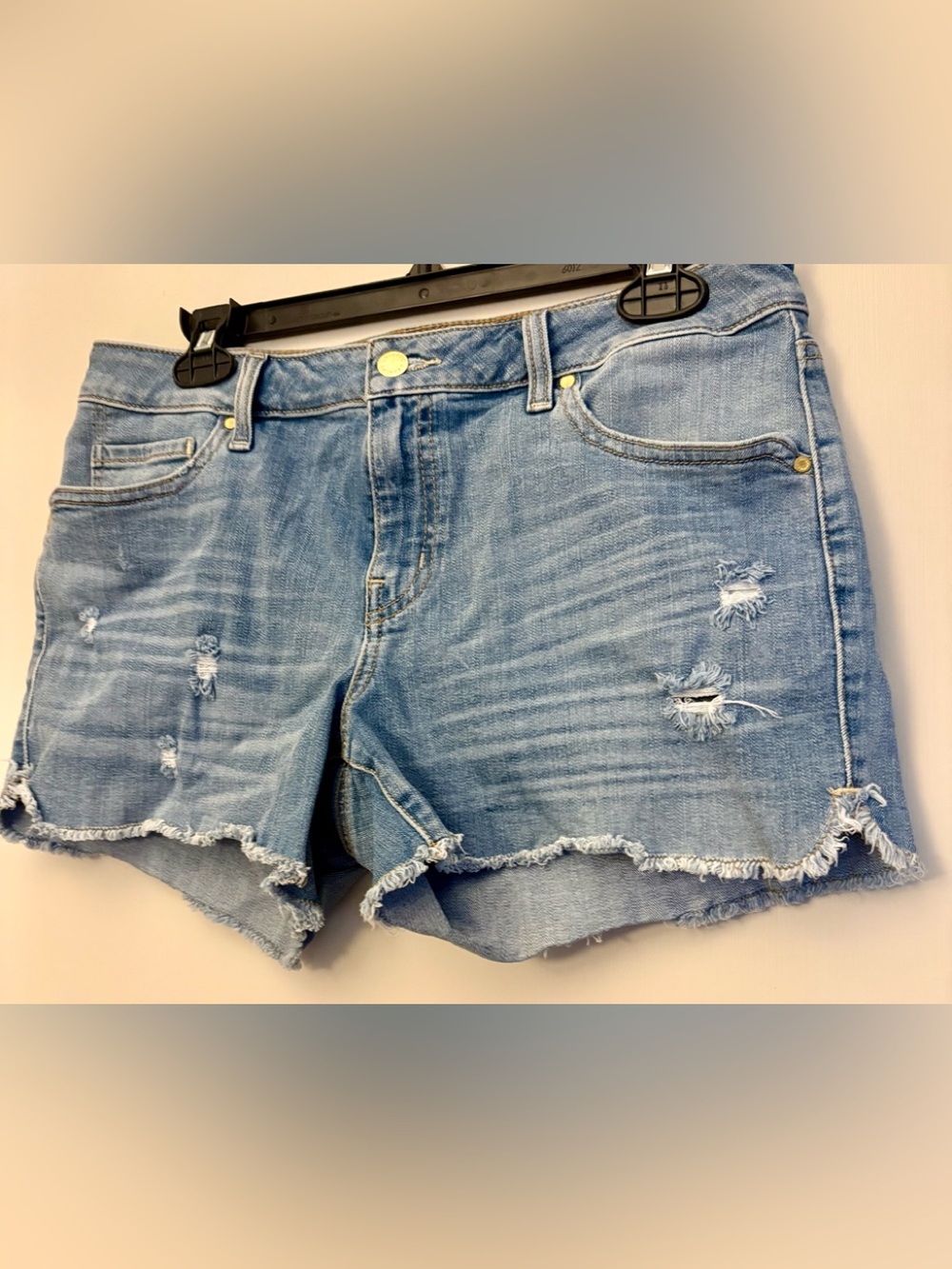 Level 99 Light Blue Distressed Denim Shorts